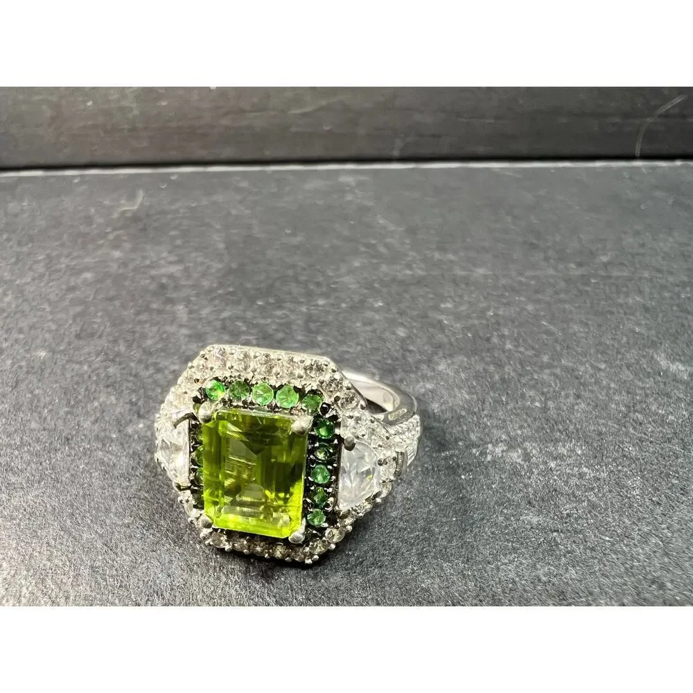 D’Joy Peridot Tsavorite Zircon Halo Ring 4.30ctw Sz 8